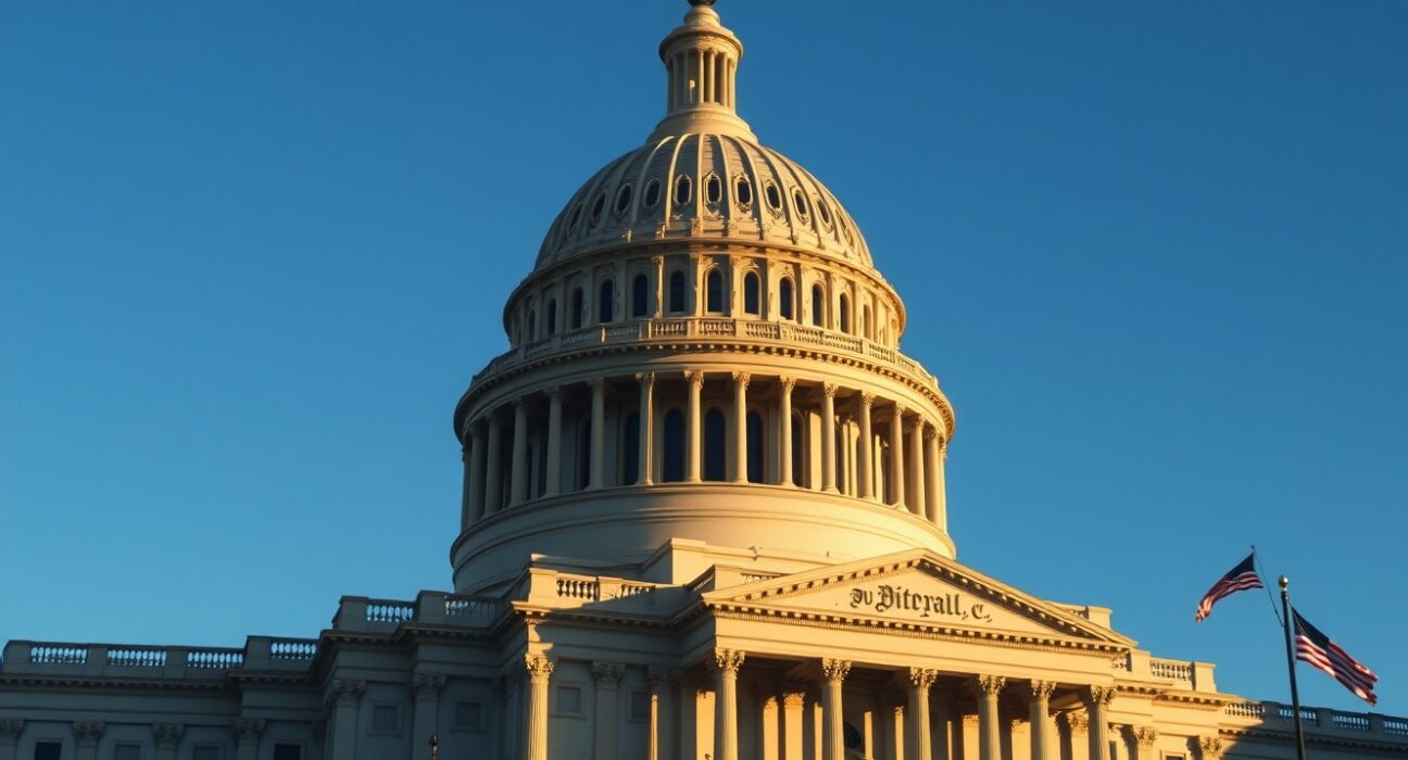Exterior of the U.S. Capitol building on a sunny day, representing legislative action on housing and digital currency bills.