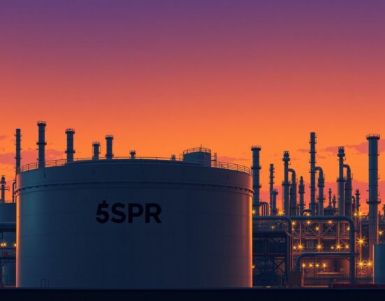 Strategic Petroleum Reserve storage tank at refinery illustrating IEA oil release decision and impact on markets