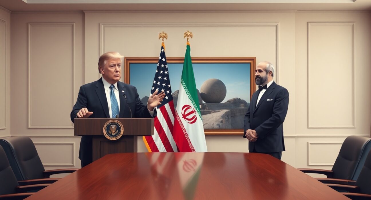 Donald Trump announces the historic 15-point Iran agreement during a diplomatic meeting.