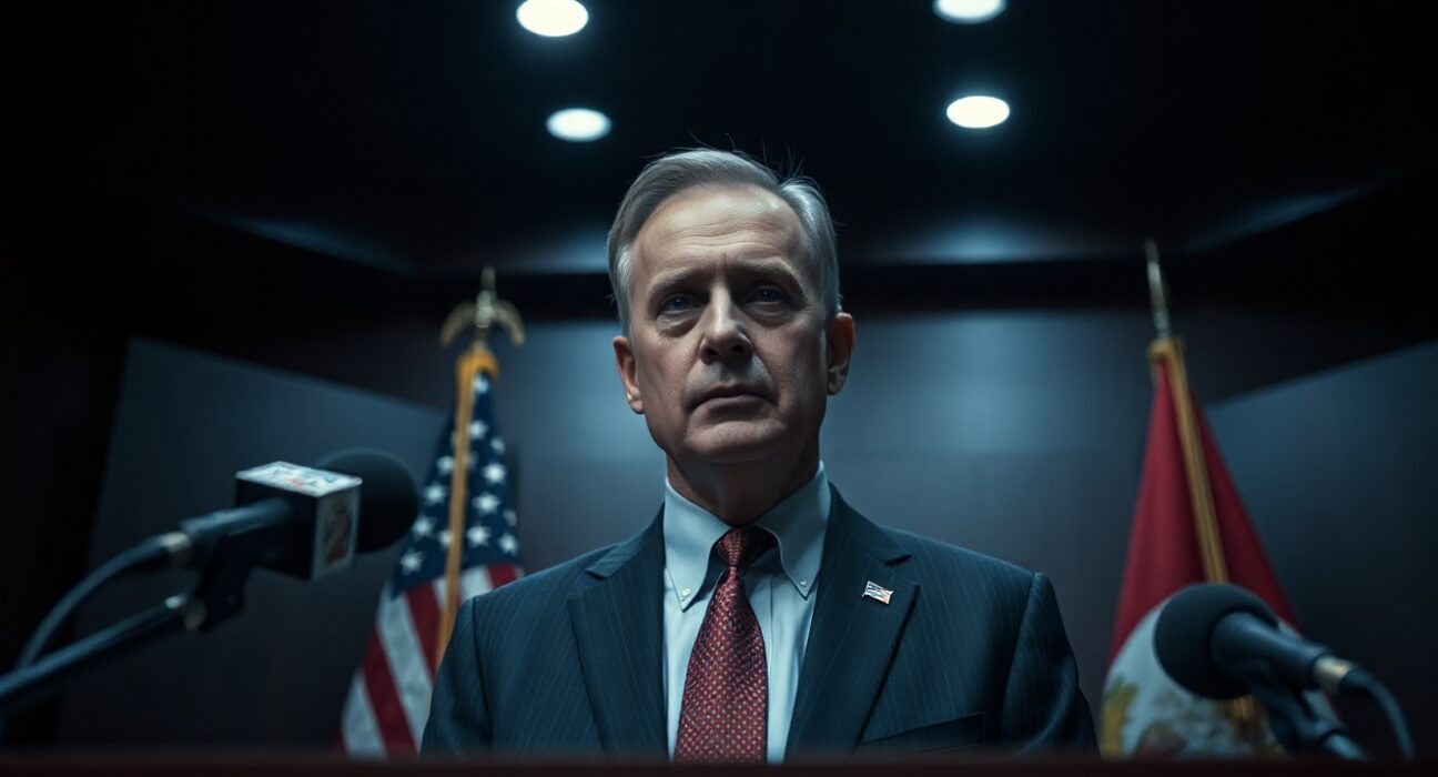 US official at podium during a security briefing on Iran tensions