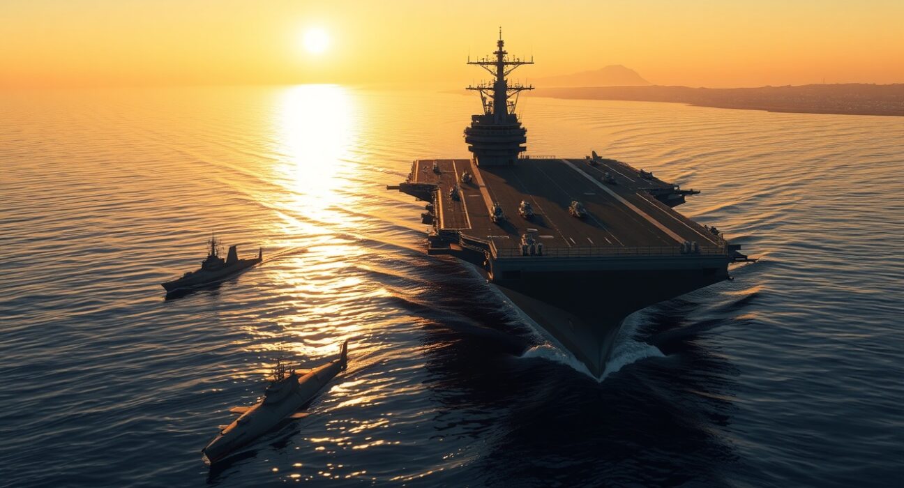 US Navy aircraft carrier patrolling the Strait of Hormuz during the Iran blockade escalation ordered by President Trump.