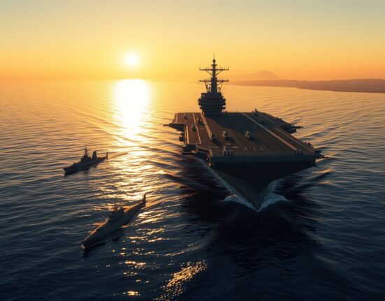 US Navy aircraft carrier patrolling the Strait of Hormuz during the Iran blockade escalation ordered by President Trump.