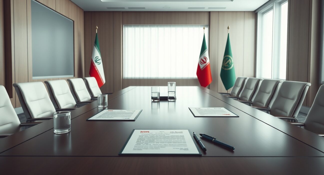 Diplomatic documents from Trump administration regarding Iran ceasefire proposal on conference table