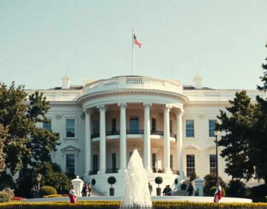 White House exterior on a clear day, representing the Trump administration's Iran policy announcement.