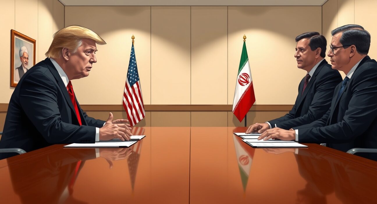Donald Trump and Iranian diplomats in tense nuclear deal negotiations in 2025