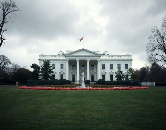 White House exterior on a cloudy day, representing US political decision-making on Iran nuclear negotiations.
