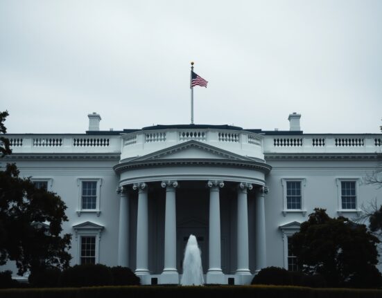 The White House under an overcast sky, representing US diplomatic stance on Iran.
