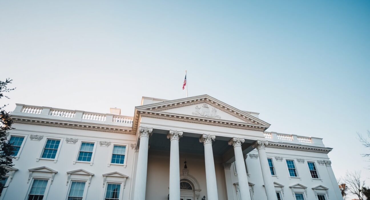 White House facade under clear sky, representing US political decision-making on Iran nuclear issue