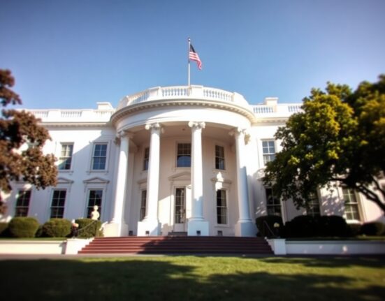 White House entrance on a sunny day, representing US foreign policy on Iran nuclear deal