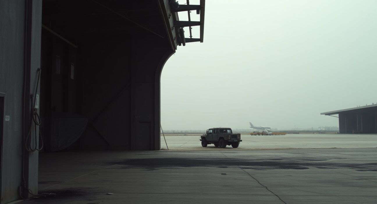 Empty damaged hangar at an Iranian military base, symbolizing diminished air force capacity.