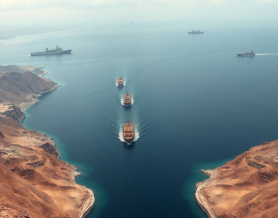 Strategic view of the Strait of Hormuz, a critical global oil chokepoint at the center of US-Iran tensions.