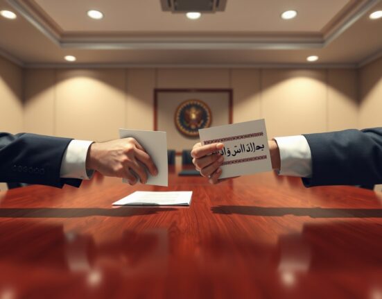 Symbolic image of US-Iran diplomatic negotiations during a critical phase described as regime change.