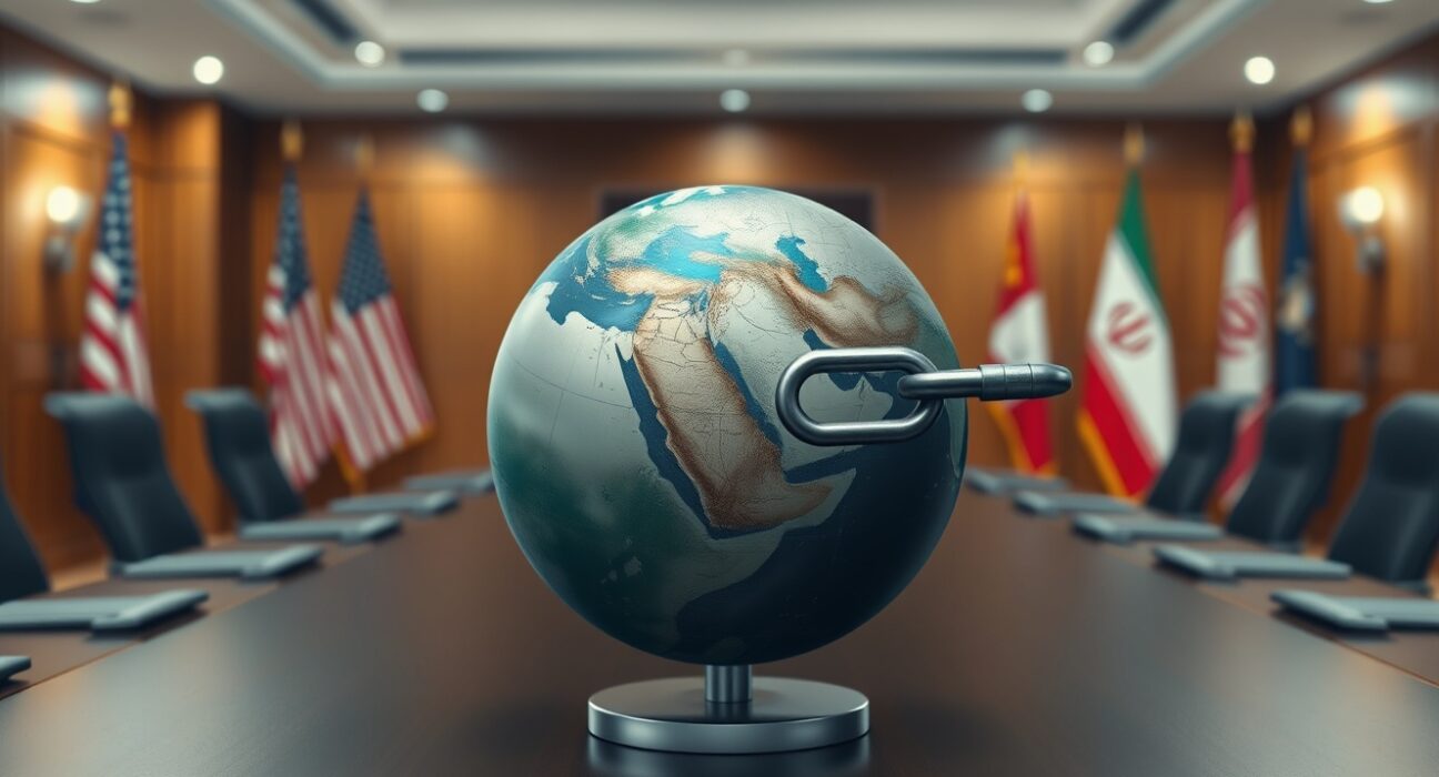 Symbolic representation of diplomatic progress on Trump's Iran nuclear weapons prevention priority.