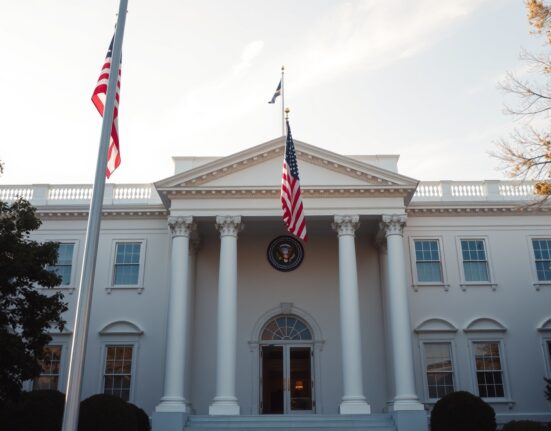 White House exterior on a sunny morning, symbolizing US presidential decision-making on Iran nuclear negotiations.
