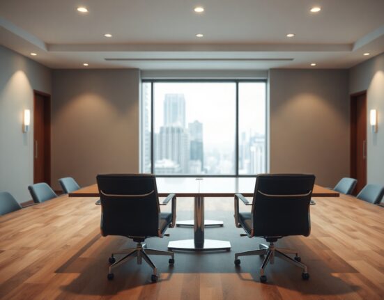 Empty chairs in a diplomatic meeting room representing Iran nuclear deal negotiations