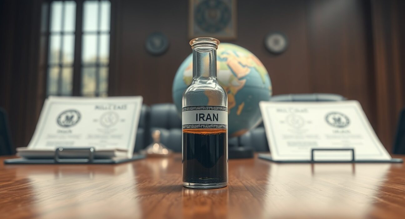 Symbolic representation of Iran oil sanctions decision affecting global energy markets