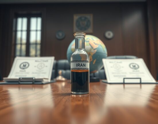 Symbolic representation of Iran oil sanctions decision affecting global energy markets