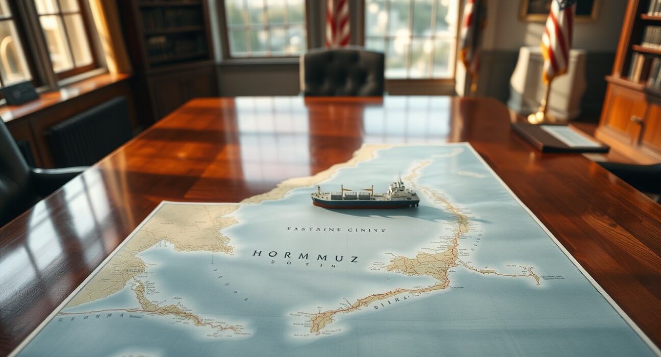 Strategic map analysis for Trump's decision on Iran oil seizure in the Strait of Hormuz.