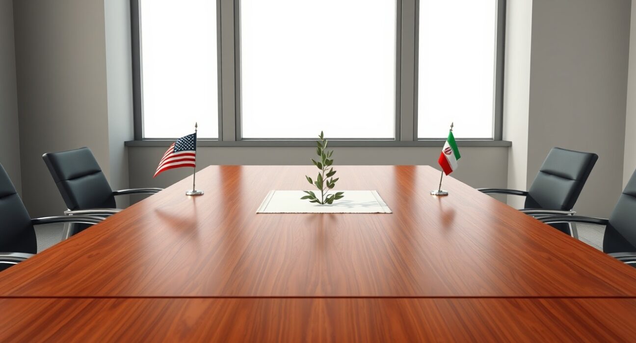 Symbolic representation of anticipated US-Iran peace talks with American and Iranian flags.