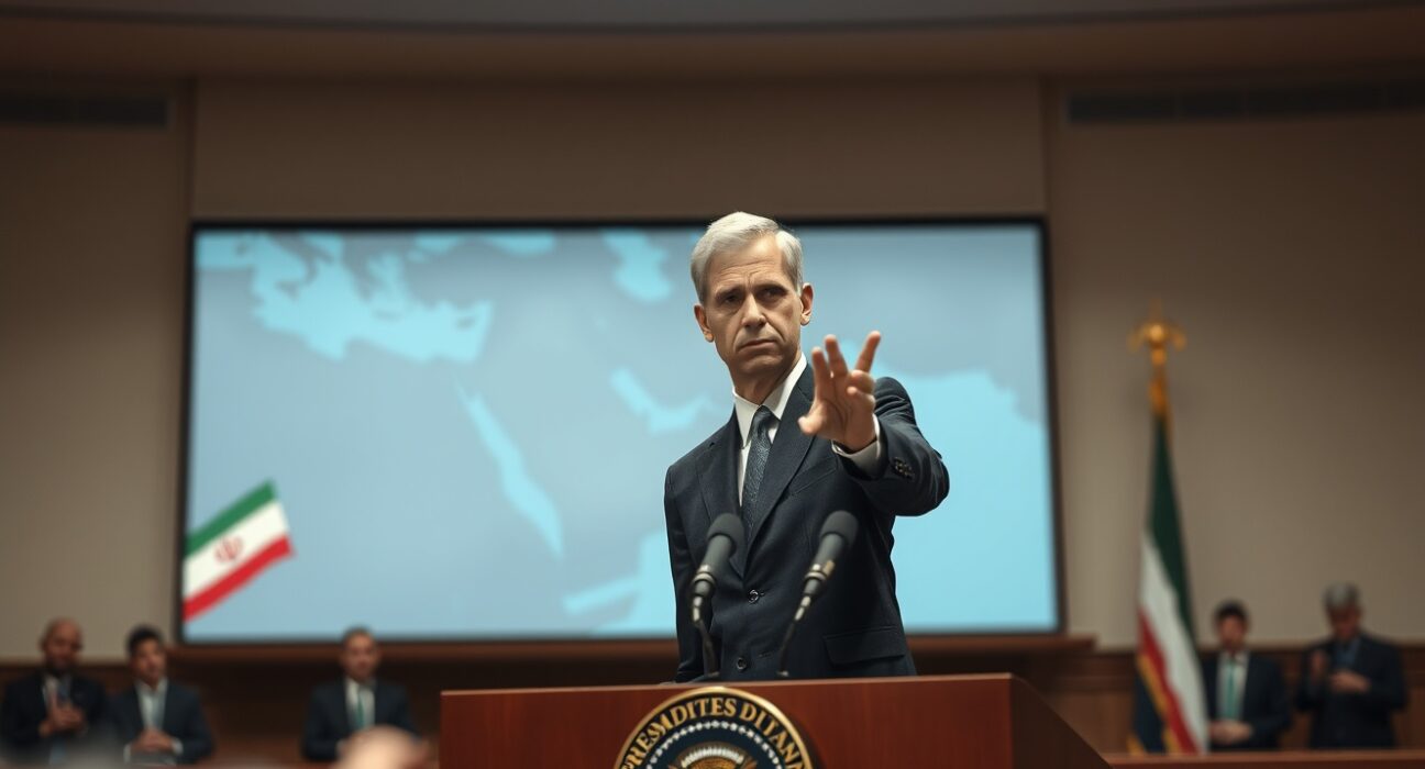 President Trump addressing press about US policy on Iranian power facilities and nuclear development