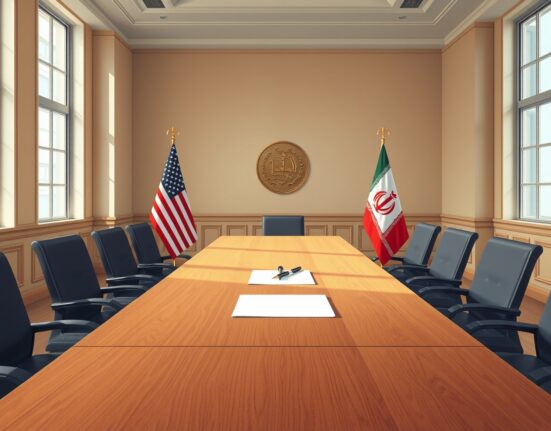 Trump Iran proposal diplomatic meeting table with US and Iranian flags