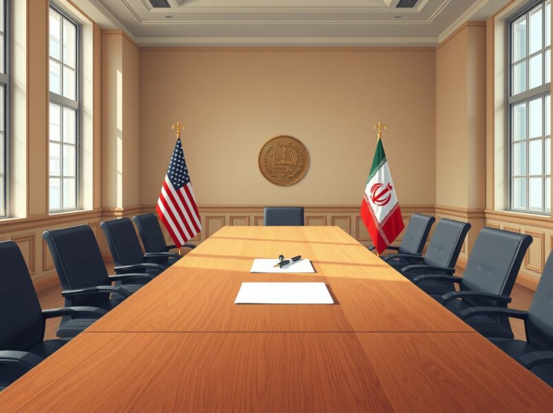 Trump Iran proposal diplomatic meeting table with US and Iranian flags