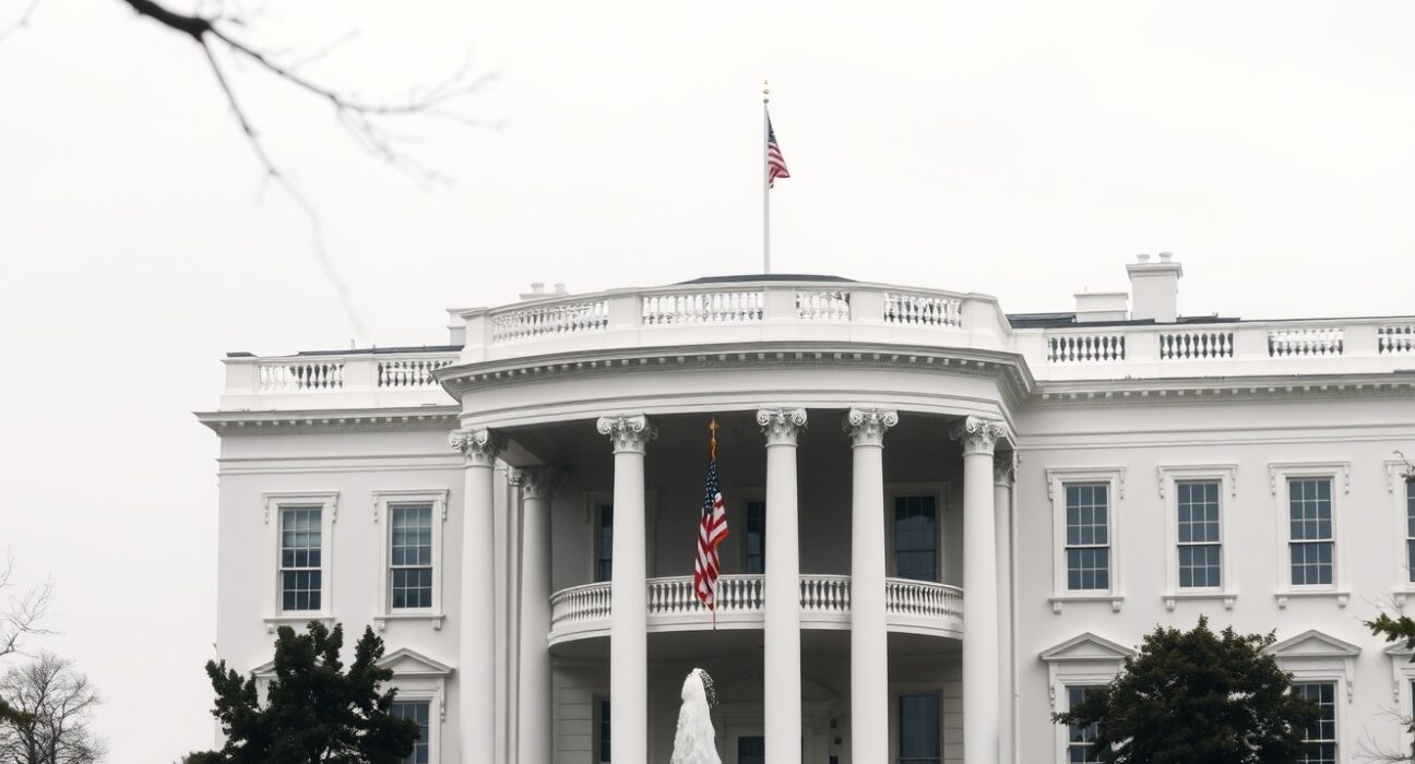 White House exterior under overcast sky, symbolizing US-Iran diplomacy