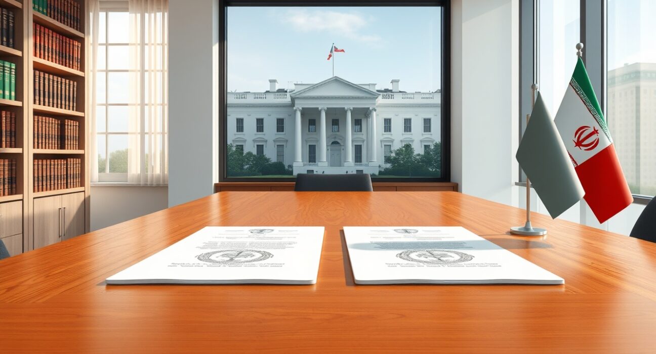 Diplomatic documents representing Trump administration's potential cooperation with Iran on nuclear issues and trade.