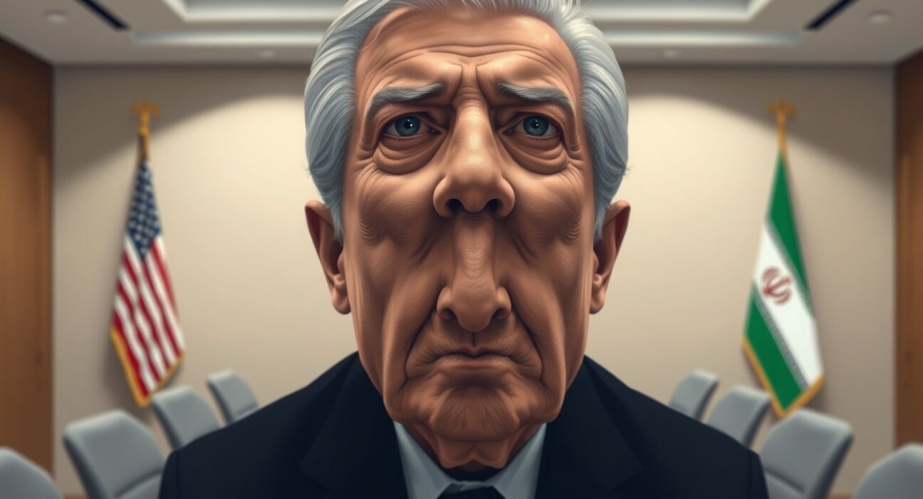 Symbolic representation of US-Iran diplomatic negotiations amid military tensions