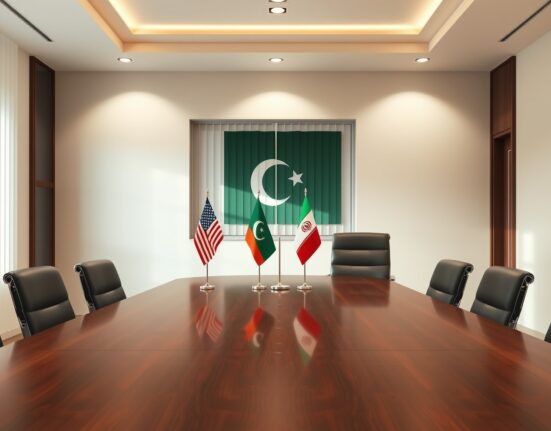 Diplomatic meeting table setup for potential Trump Iran talks in Pakistan conference venue
