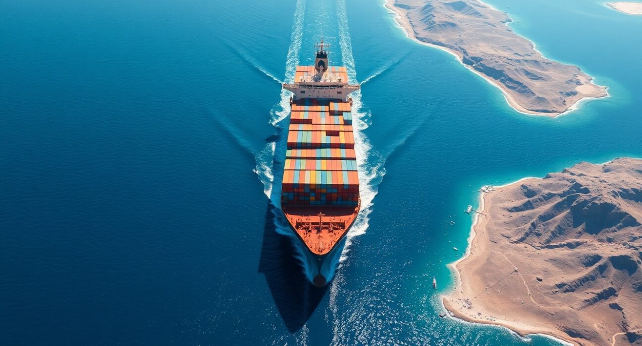 Strategic Strait of Hormuz waterway during the Trump Iran ultimatum crisis.