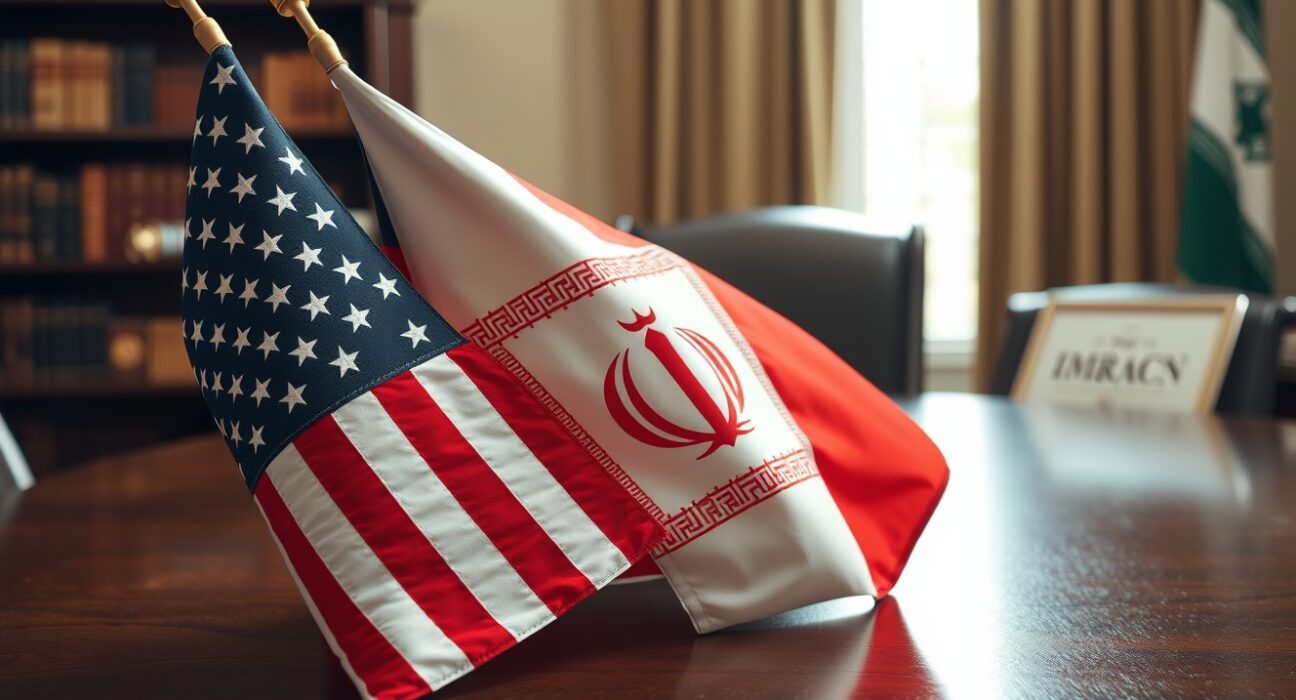 Symbolic image of American and Iranian flags representing Trump's declaration that the conflict is over.