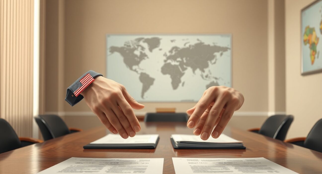 Symbolic hand gesture representing Trump administration's diplomatic breakthrough in Iran conflict resolution.