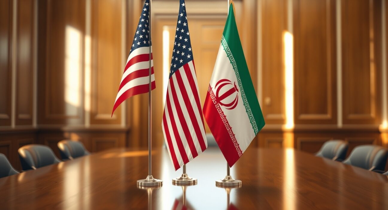 Symbolic representation of US-Iran diplomatic relations following Trump's war statement