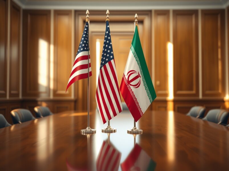 Symbolic representation of US-Iran diplomatic relations following Trump's war statement
