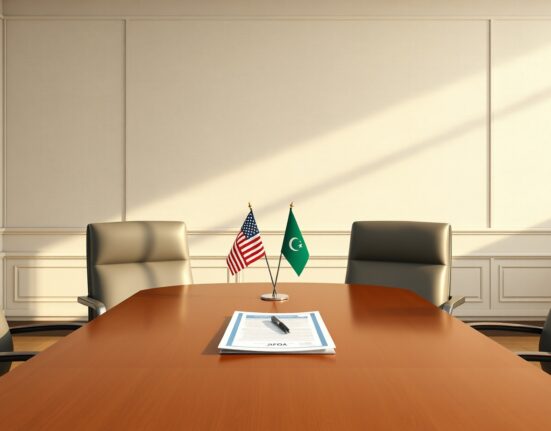 Diplomatic meeting setting representing potential Trump visit to Islamabad contingent on Iran nuclear deal negotiations