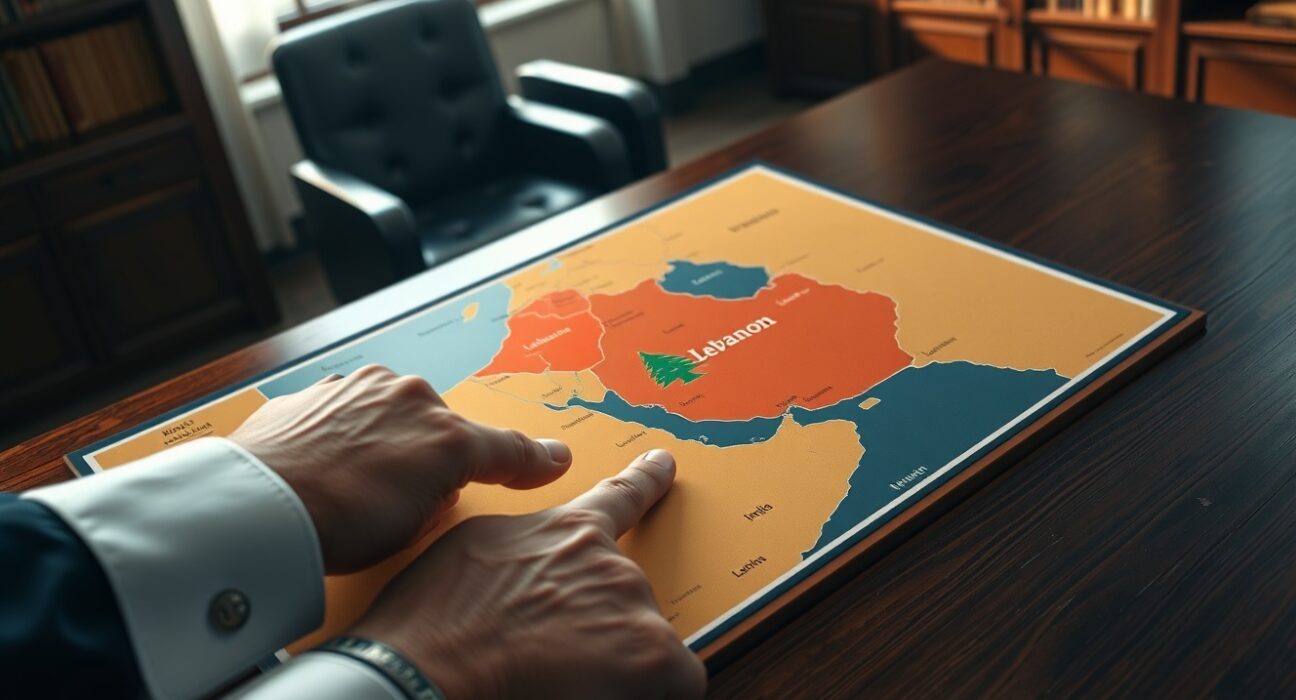 Map illustrating the tense diplomatic situation between Israel and Lebanon under US policy.
