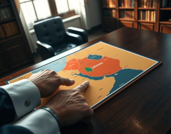 Map illustrating the tense diplomatic situation between Israel and Lebanon under US policy.