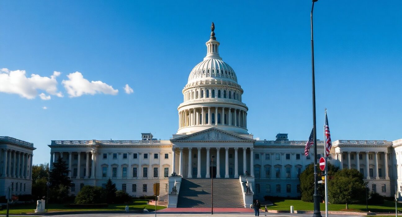 U.S. Capitol building in Washington, D.C., under a clear sky, symbolizing federal budget decisions.