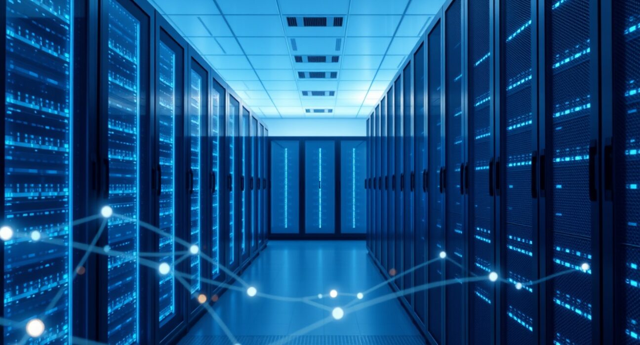 Modern data center interior with server racks, representing Anthropic's AI infrastructure