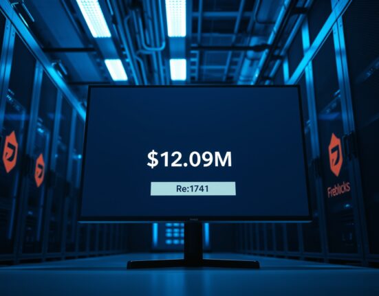 Digital wallet interface showing a $12.09 million TRUMP token transfer to Fireblocks in a data center setting.
