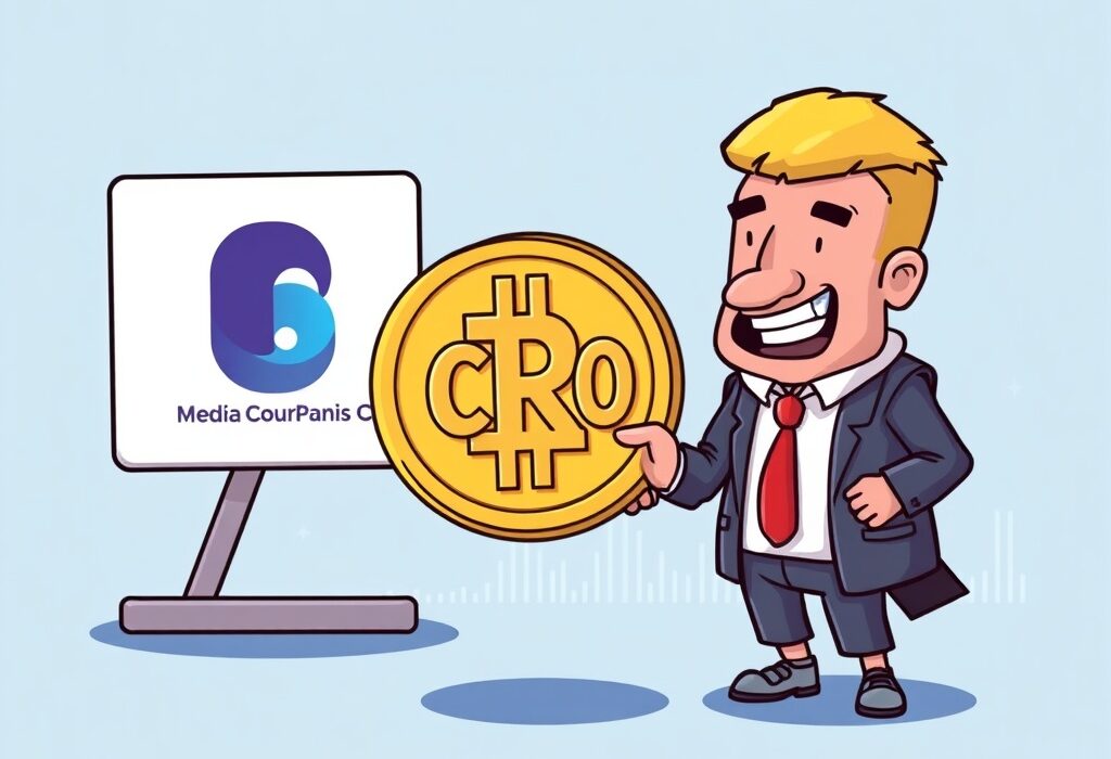 Cartoon illustrating a major Trump Media CRO acquisition, symbolizing a significant strategic move into digital assets.