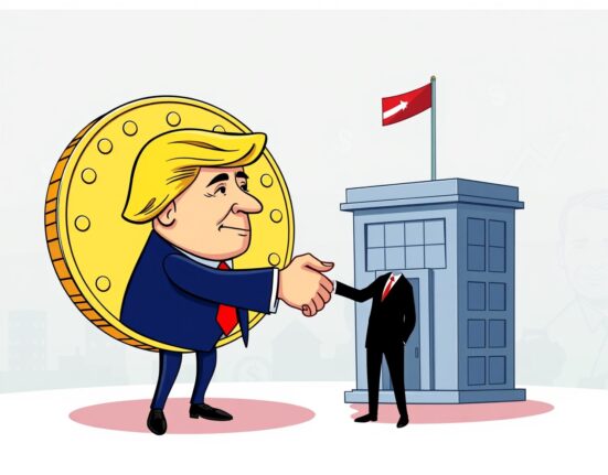 A cartoon illustration depicting the significant Trump memecoin acquisition, symbolizing a major shift in the crypto crowdfunding landscape.