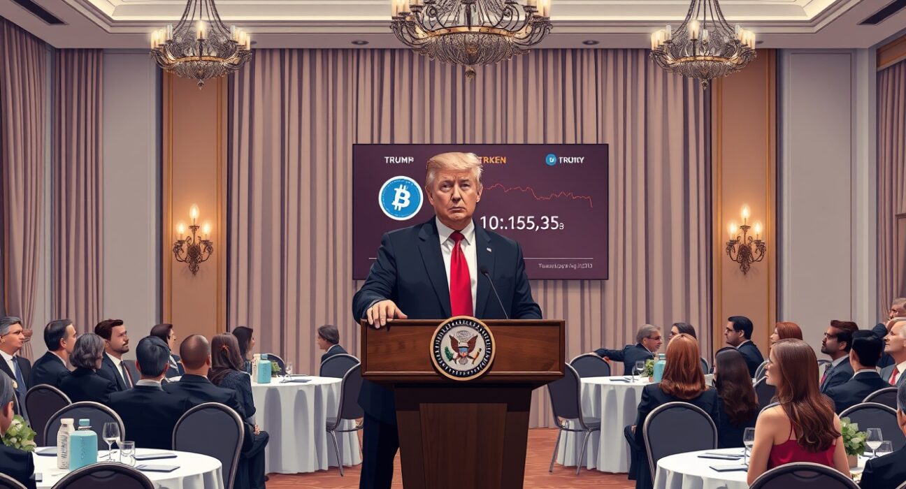 Donald Trump speaking at the exclusive TRUMP memecoin conference in Mar-a-Lago