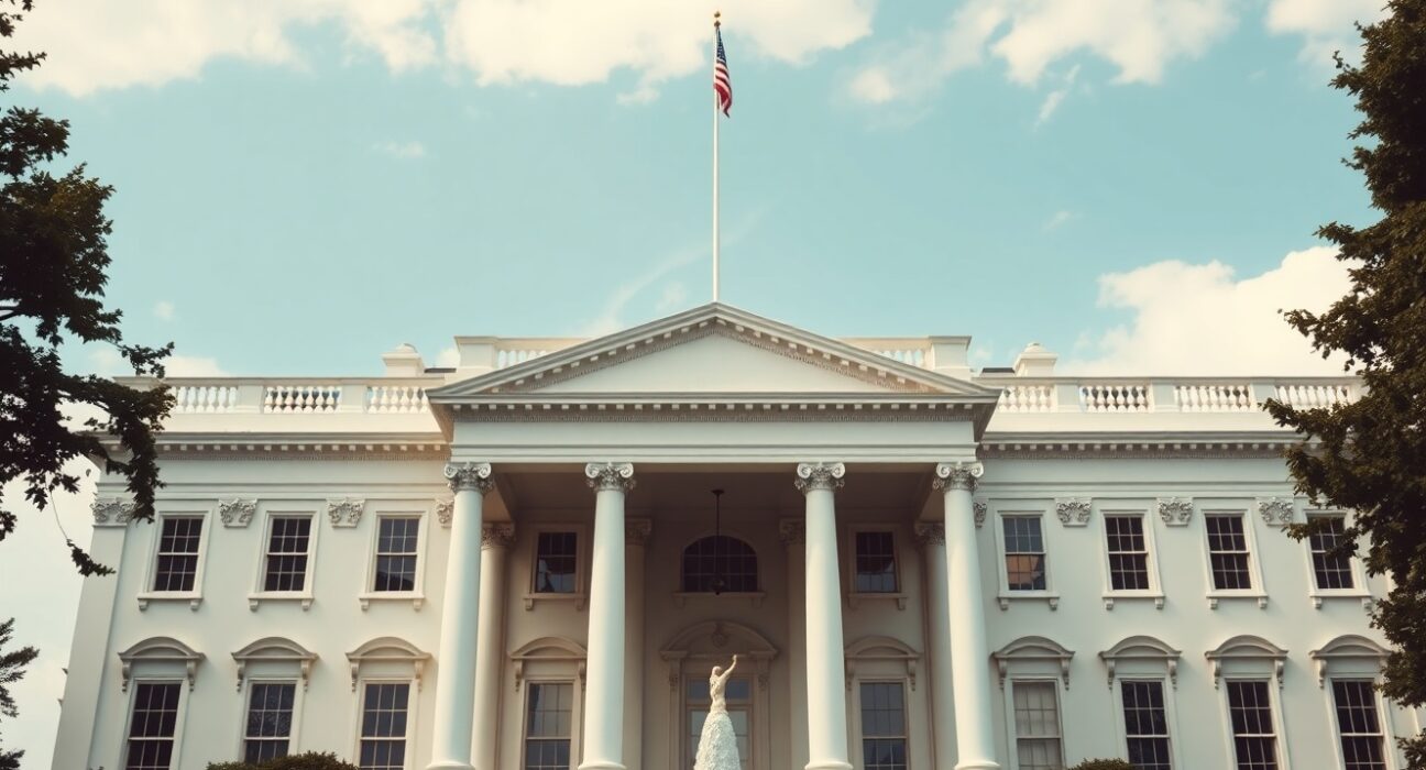 White House building in Washington, D.C., on a clear day, symbolizing US presidential trade policy action.