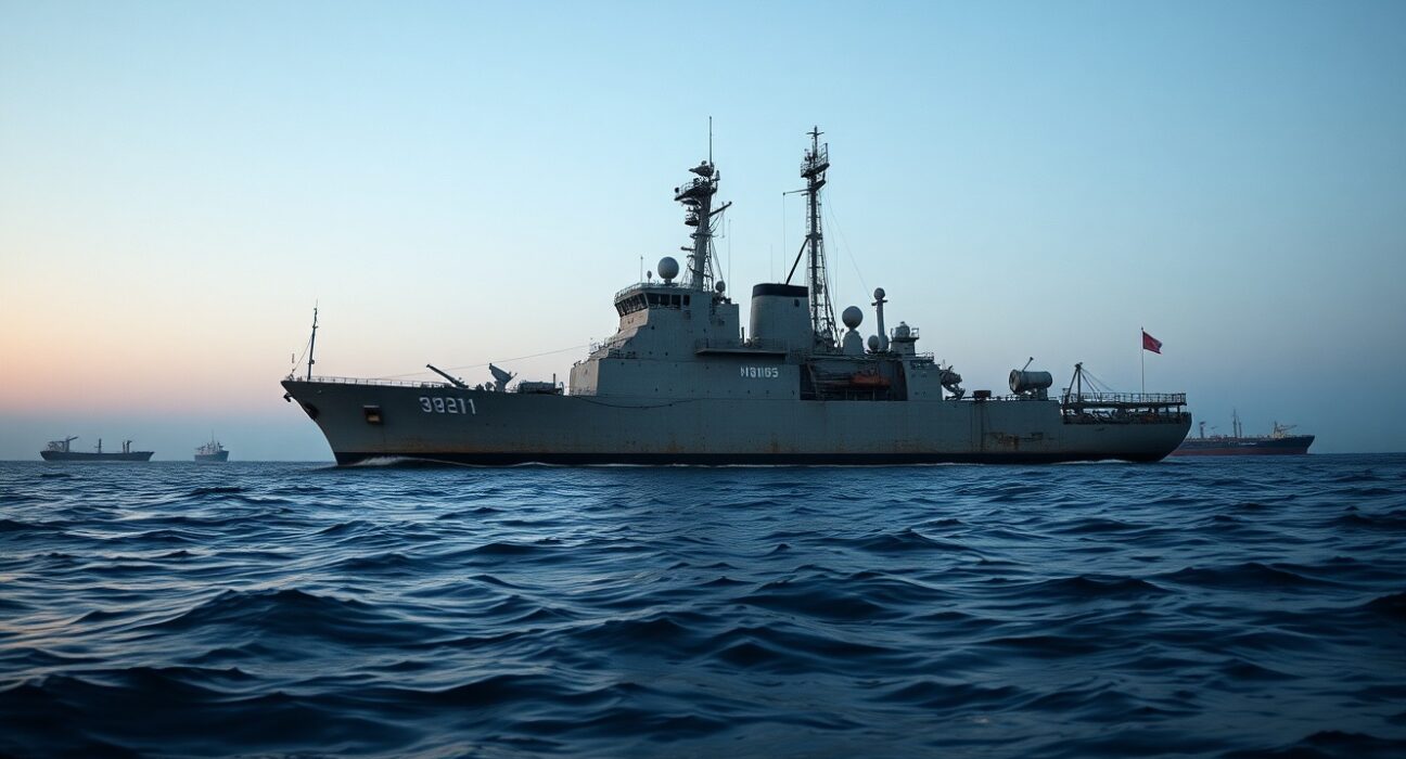 Decommissioned minelaying vessel in Strait of Hormuz following Trump's military action against Iran threats