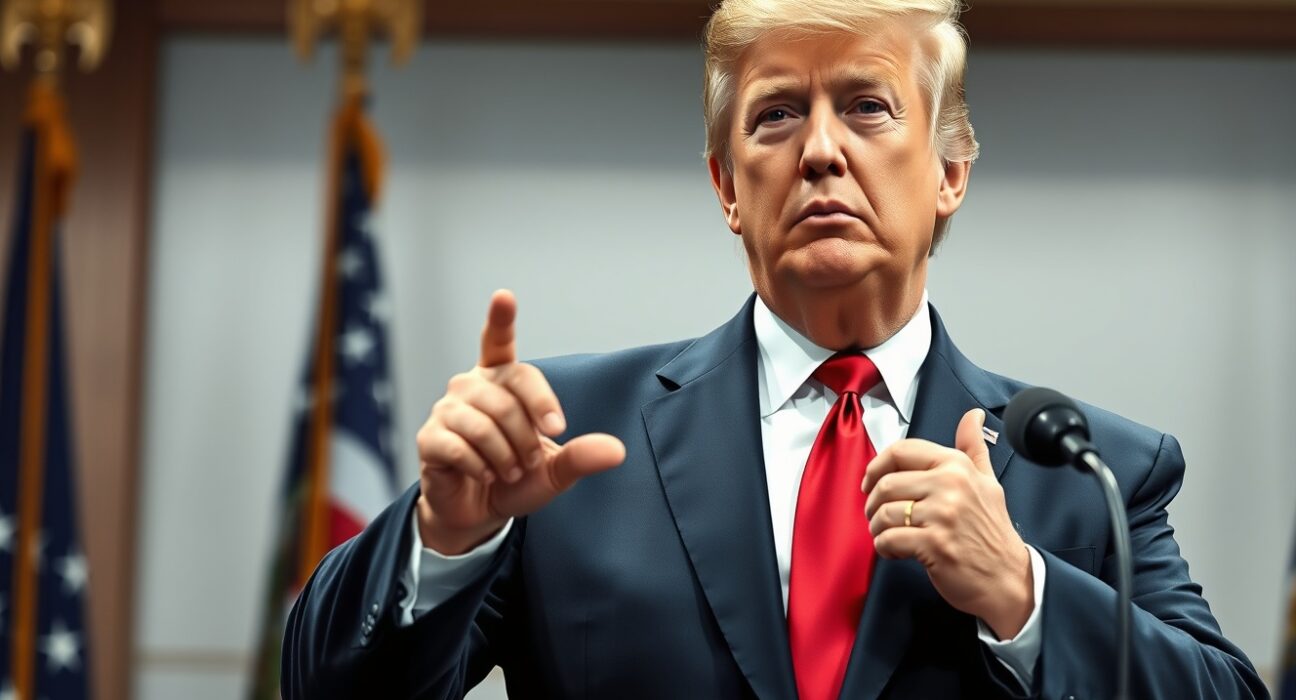 Former President Trump discussing U.S. missile and drone capabilities during a formal address.