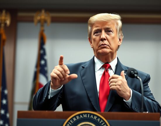 Former President Trump discussing U.S. missile and drone capabilities during a formal address.