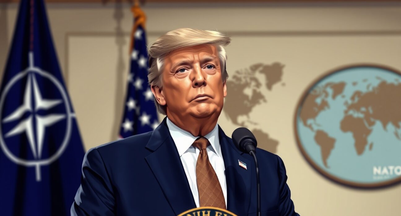 Former President Trump delivers a statement on US-NATO relations and transatlantic security policy.