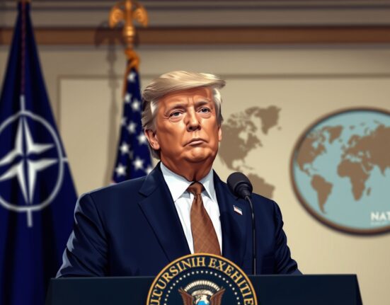 Former President Trump delivers a statement on US-NATO relations and transatlantic security policy.